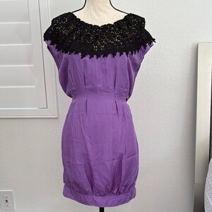 Miguelina Elegant Purple Dress with Black Lace Detail S